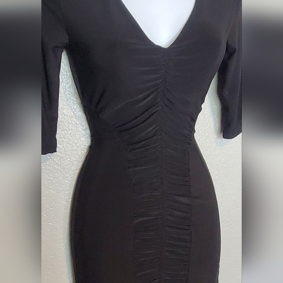 💚5/$25 True Light LBD Black Bodycon Ruched Stretch Knit Mini Dress Size Small - Picture 5 of 8